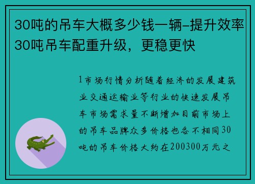 30吨的吊车大概多少钱一辆-提升效率30吨吊车配重升级，更稳更快