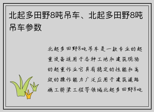 北起多田野8吨吊车、北起多田野8吨吊车参数